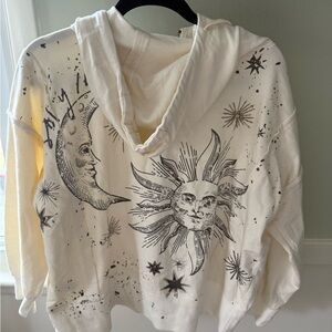 Cream Hoodie with Sun and Moon Design